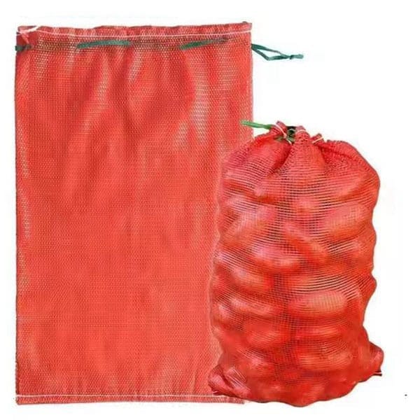 Red Yellow Orange Mesh Net Bag With Drawstring PE Durable Agriculture Clear Bag Packaging For Onions Garlic Potatoes